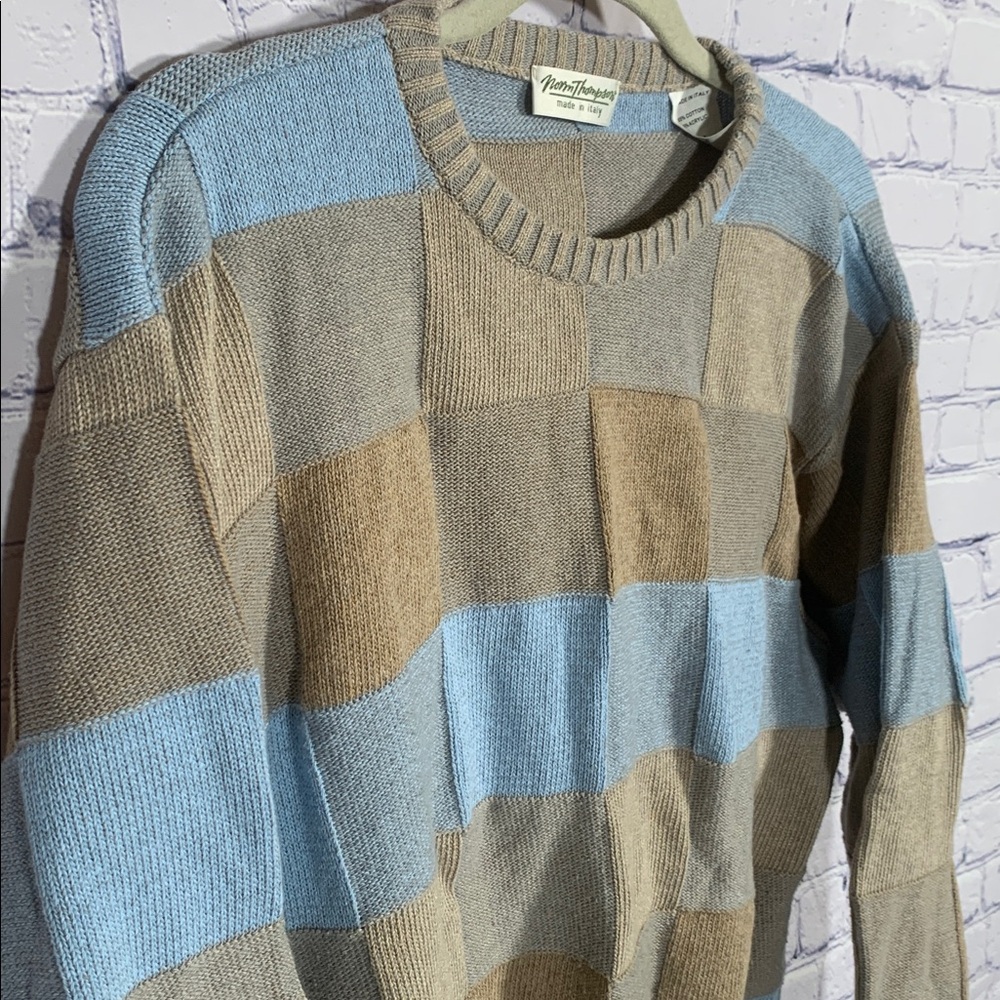 Norm Thompson 3d Knit Checkered Patchwork Sweater… - image 2
